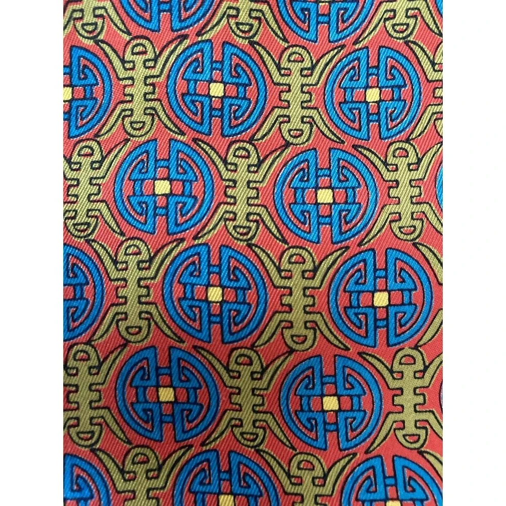 Vintage 100% Silk Rectangular Scarf Japanese‎ Fringe Red Blue Multi 12